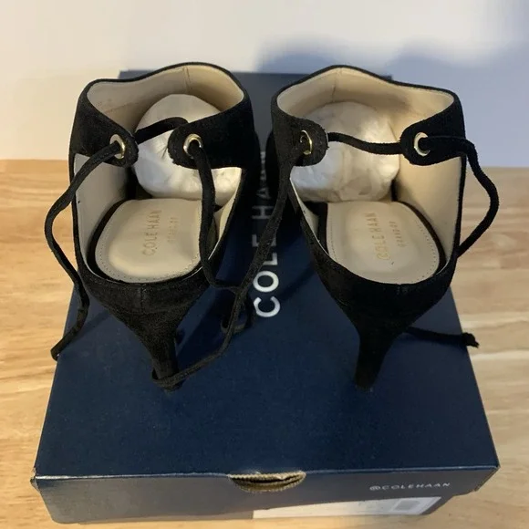 Women's‎ Cole Haan Emmett Lace Up Booties Clogs Shoes Size 7 Black Suede - Picture 8 of 8